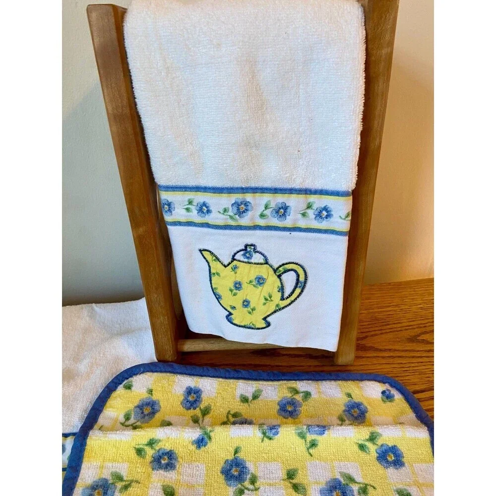 VTG pfaltzgraff SHELBY USA Set Teapot Towel Cushion Place Mats SET (9) Wash Seat